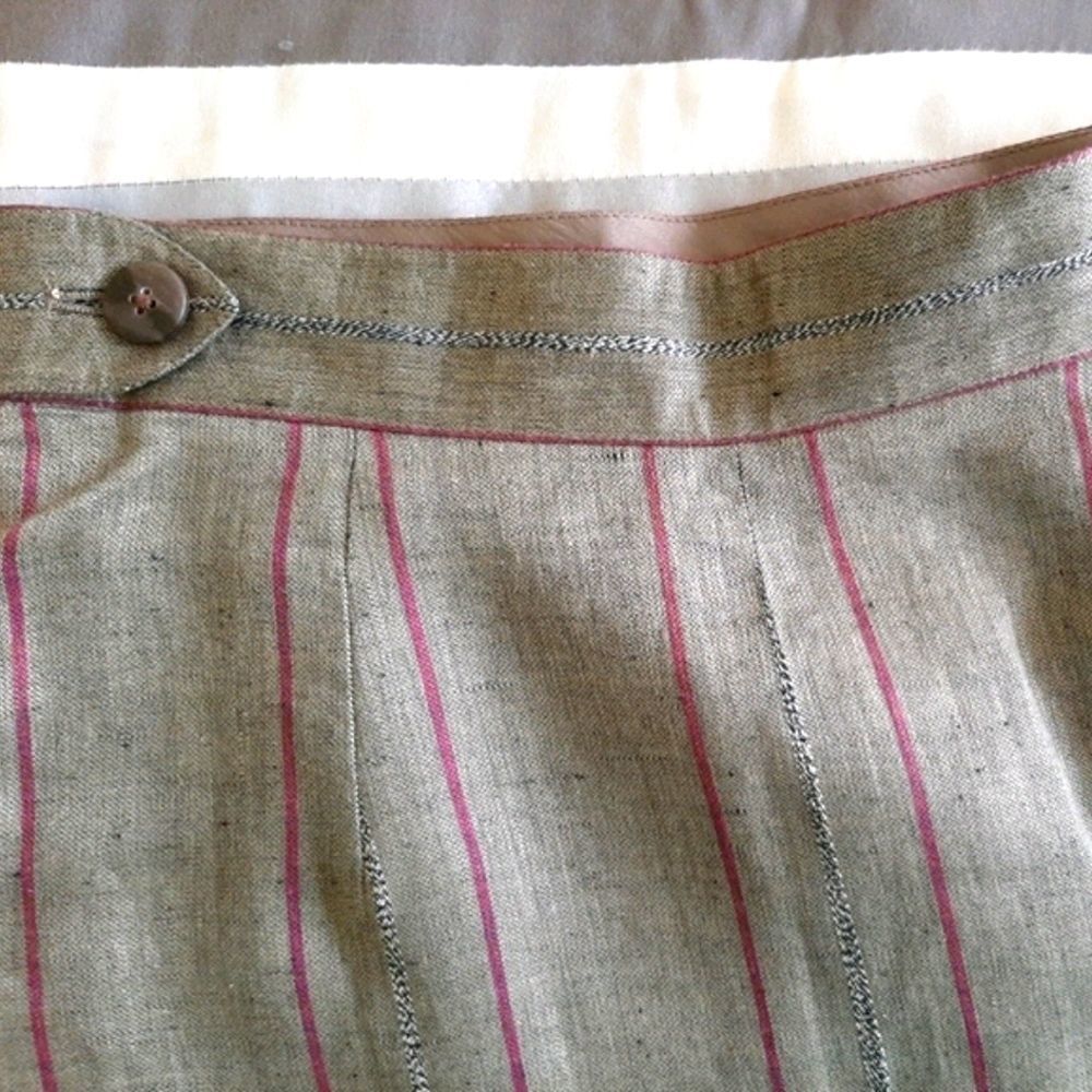 Elie Tahari Linen Olive Striped Pencil Skirt Sz 10 #0239